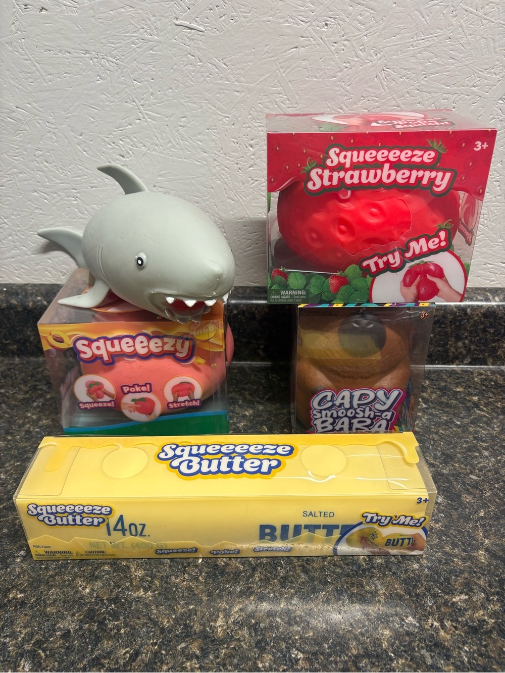 Squishy Lot. Butter, Shark, Peach, Strawberry, Capybara